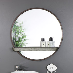 Rustic Industrial Round Mirror with Shelf