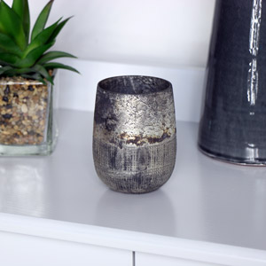 Rustic Silver Glass Tealight Holder
