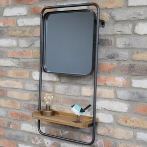 Rustic Wall Mirror with Shelf