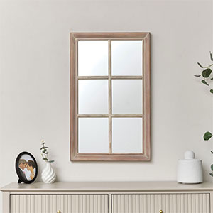 Rustic Wooden Window Wall Mirror 80cm x 50cm