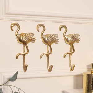 Set of 3 Gold Flamingo Wall Hooks