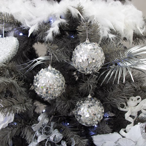 Set Of 3 Silver Glitter Baubles