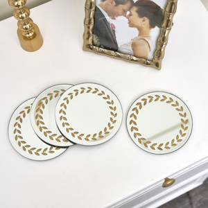 Set of 4 Gold Laurel Leaf Mirrored Coasters