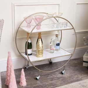 Silver & Marble Round Bar Cart