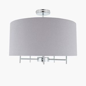 Silver Metal and Grey Linen Pendant Light