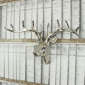 Silver Metal Wall Mounted Stag Head