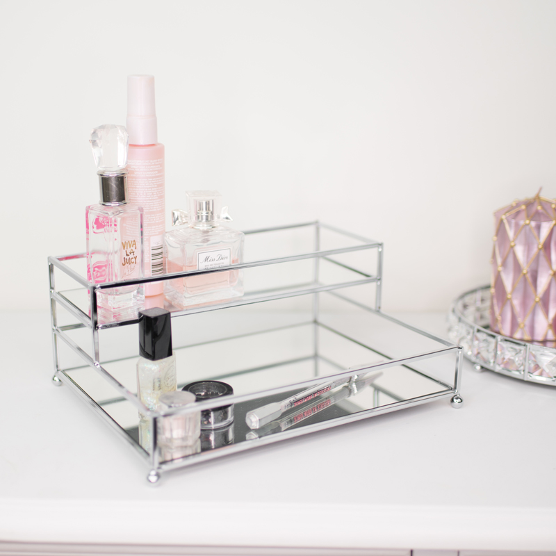 Silver Mirrored 2 Tier Storage Caddy