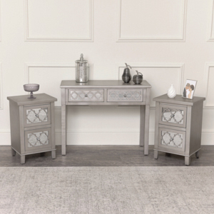 Silver Console / Dressing Table & Pair of Bedside Tables