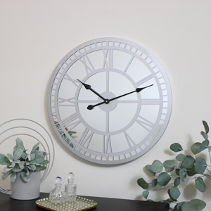 Silver Mirrored Skeleton Clock 60cm x 60cm