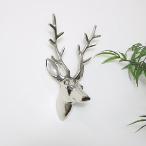 Silver Metal Wall Mounted Stag Head