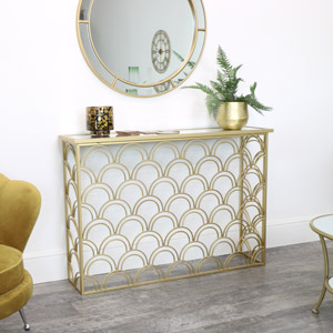 Slim Gold Mirrored Art Deco Console Table 