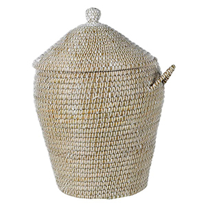 Small Beige & White Woven Grass Storage Basket Planter