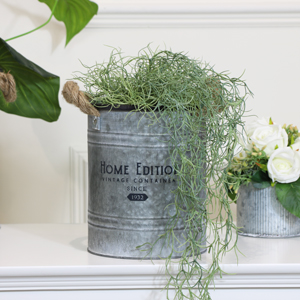 Small Grey Metal Storage Barrel With Rope Handles