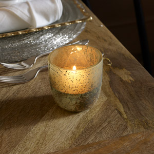 Small Metallic Glass Candle Holder