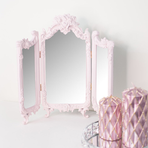 Small Pink Ornate Rose Triple Mirror - 37cm x 38cm