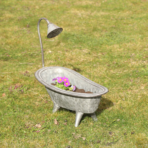 Small Rustic Grey Metal Bath Planter Pot 38cm x 32cm