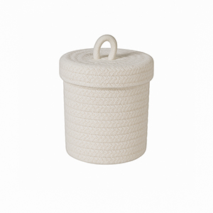 Small White Cotton Rope Lidded Laundry Basket
