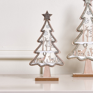 Wooden Black Fur & Gold Glitter Reindeer Ornament