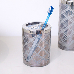 Smoked Patterned Glass Bathroom Tumbler with Silver Rim
