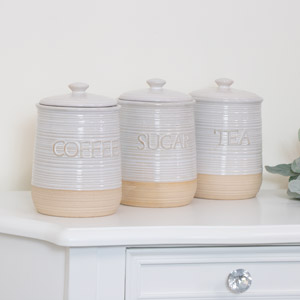 Stoneware Tea, Coffee, Sugar Canister