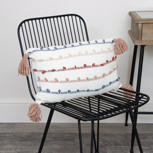 Striped Fabric Cushion with Tassels - 45cm