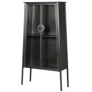 Tall Black Metal Industrial Display Cabinet