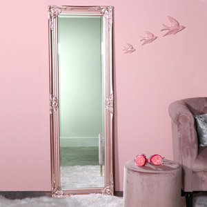 Tall Ornate Rose Gold Pink Mirror 47cm x 142cm