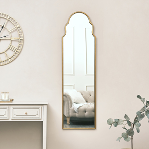 Tall Slim Gold Arch Wall Mirror