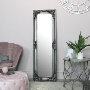 Tall Slim Silver Ornate Wall Mirror