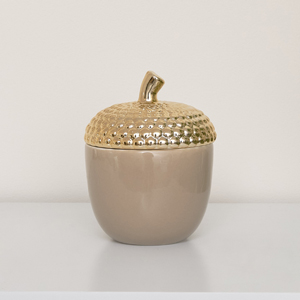 Taupe and Gold Acorn Jar