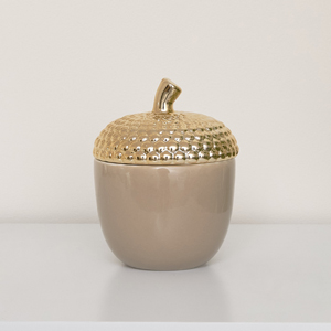 Taupe and Gold Acorn Lidded Jar