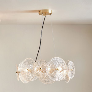 Textured Clear Glass and Gold Pendant Ceiling Light