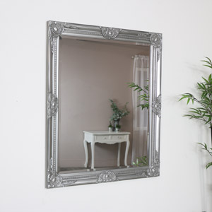 Vintage Silver Ornate Wall Mirror 74cm x 90cm