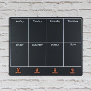 Wall Mounted Days of the Week Black Board with Copper Clips