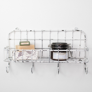 White Basket Shelf With Hooks
