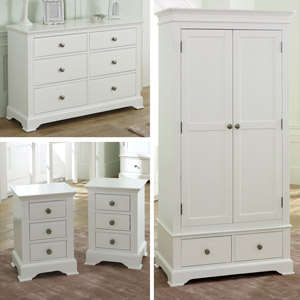 White Bedroom Furniture, Double Wardrobe, Large Chest of Drawers, Bedside Tables - Davenport White Range