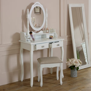 White Dressing Table, Stool & Mirror Set - Lila Range
