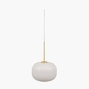 White Glass And Gold Metal Ribbed Pendant Light 