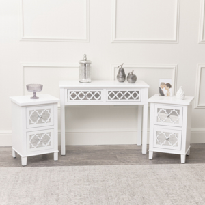 Silver Mirrored Console Table / Dressing Table & Pair of Silver Mirrored Bedside Tables