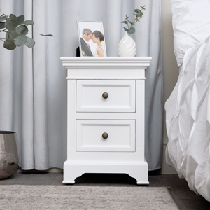 White Two Drawer Bedside Table