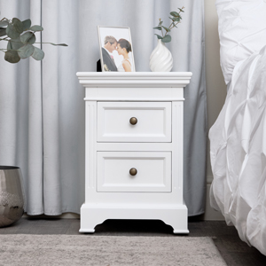 White Two Drawer Bedside Table 