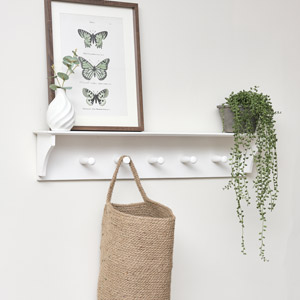 White Wall Shelf with Hooks