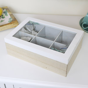 White Wood & Glass Olive Tea Box
