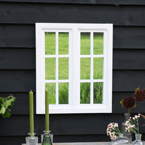 White Wooden Window Pane Mirror 49cm x 58cm