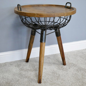 Wooden Basket Storage Side Table