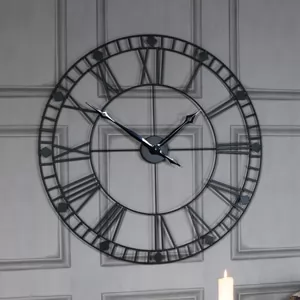 Large Black Iron Skeleton Wall Clock 88cm x 88cm