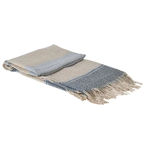 Blue and Cream Stripe Throw with Tassels - 155cm x 126cm