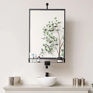 Black Rotating Storage Shelf Wall Mirror