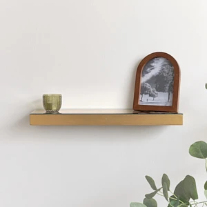 Champagne With Gold Edge Mirrored Floating Wall Shelf