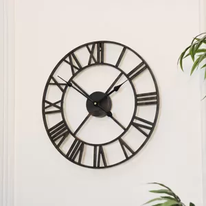 Rustic Black Skeleton Wall Clock with Roman Numerals 40cm x 40cm